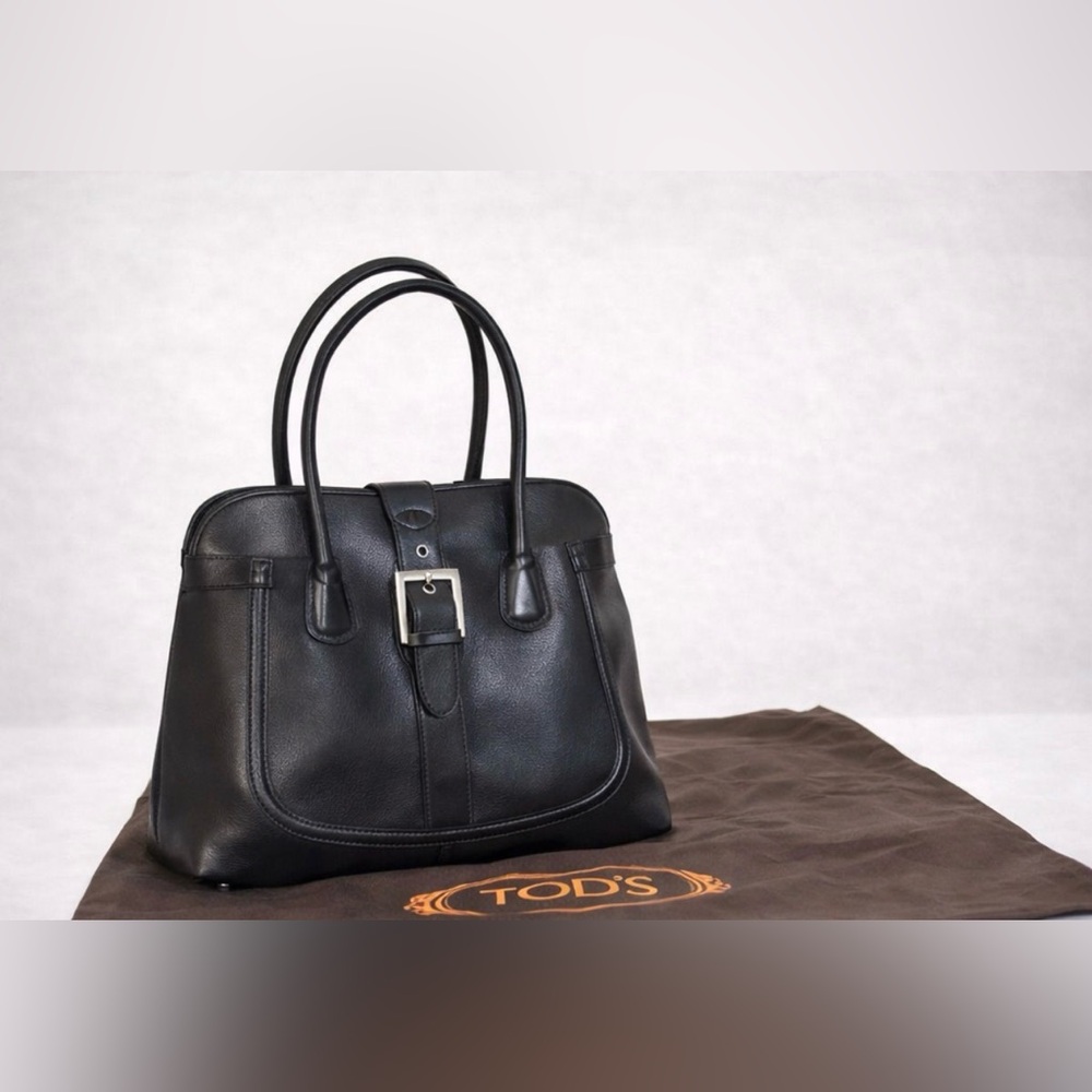 Authentic Tod’s Vintage 2001 Black Leather Weekender Shoulder Bag w/ Dust Bag